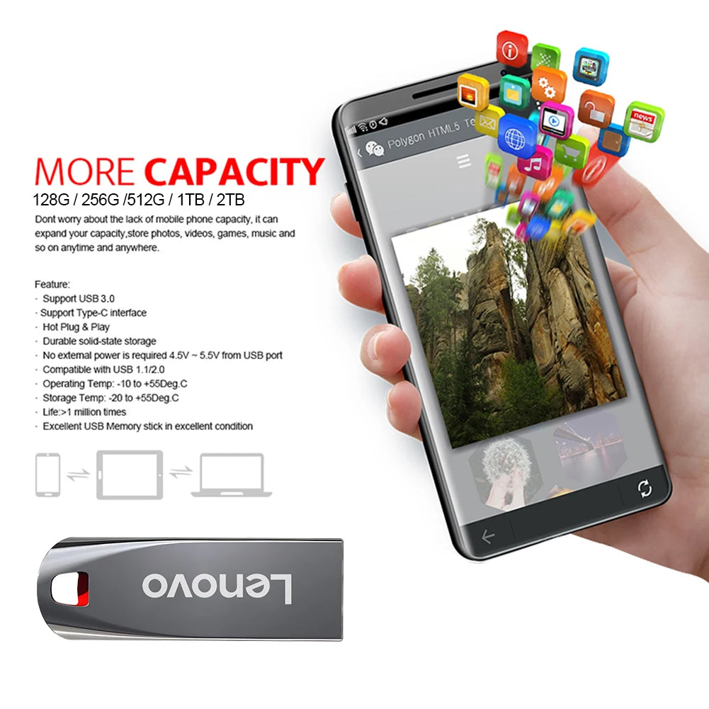 Lenovo 2TB USB Flash Drive 2 In 1 Lightning Pen Drive 1TB U Disk For Iphone Android OTG Pendrive usb Memory Stick For Ps4 Laptop
